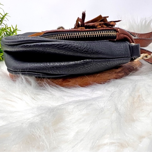 Mix. No.6 Black and Brown faux leather Multi Zip Crossbody Bag with Tassel. - Picture 3 of 11